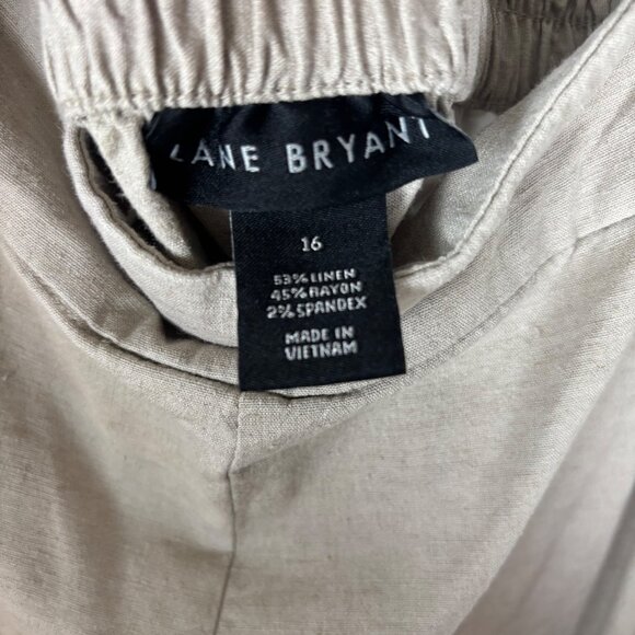 Lane Bryant 16 Womens Beige Linen Blend Pants Wide Leg Beachy Lagenlook - Picture 3 of 3